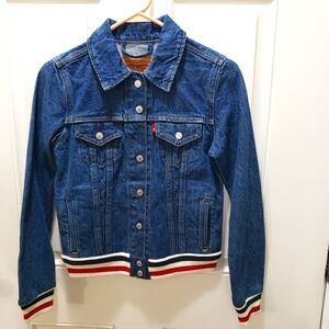 Levi's Y2K Denim Jean Jacket Womens Size XS Red White Blue Trim New 100% Cotton